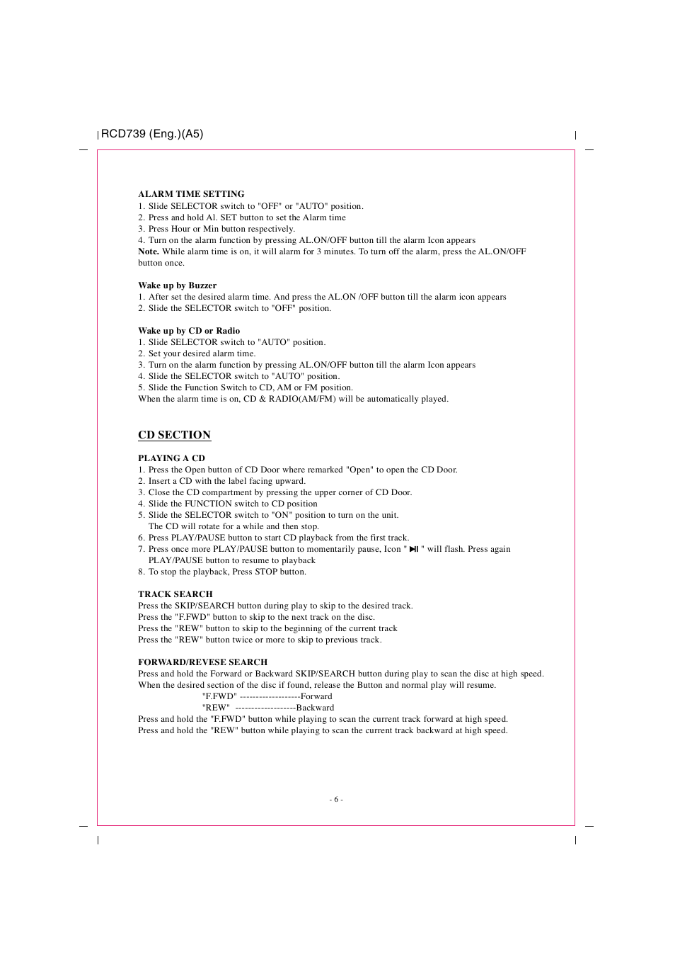 Digital cd/radio stereo system w ith remot e, Instruction manual operating instructions, Model : rcd739 | Curtis RCD739UK User Manual | Page 7 / 9