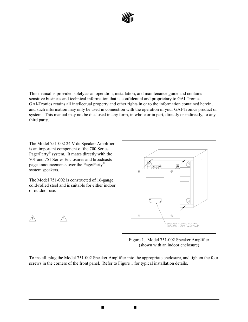 GAI-Tronics 751-002 24 V DC Speaker Amplifier User Manual | 4 pages