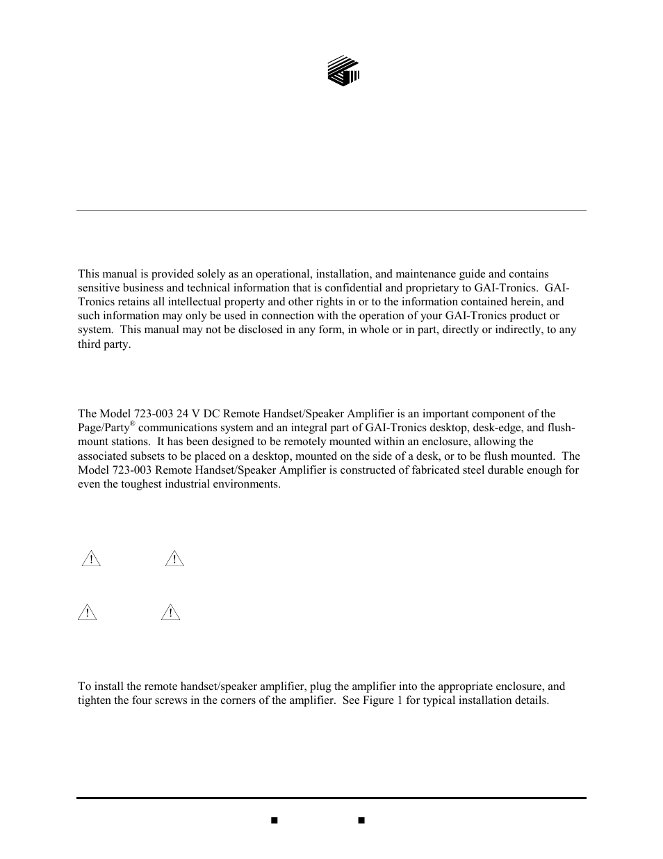 GAI-Tronics 723-003 24 V DC Remote Handset/Speaker Amplifier User Manual | 7 pages