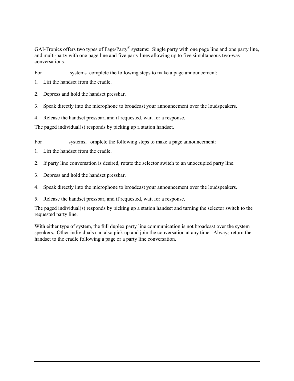 Operation | GAI-Tronics 723-003 24 V DC Remote Handset/Speaker Amplifier User Manual | Page 3 / 7