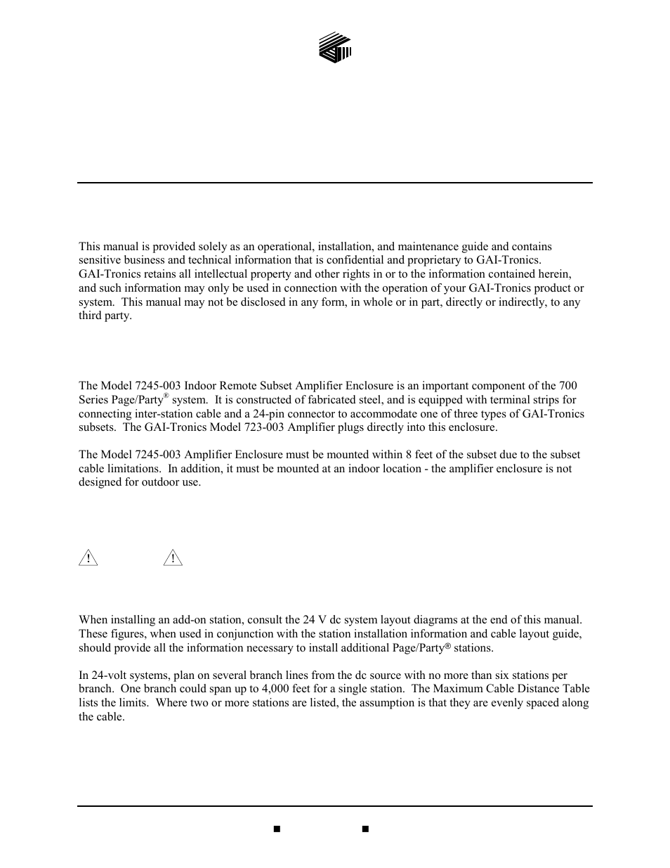 GAI-Tronics 7245-003 24 V DC Remote Subset Amplifier Enclosure User Manual | 12 pages