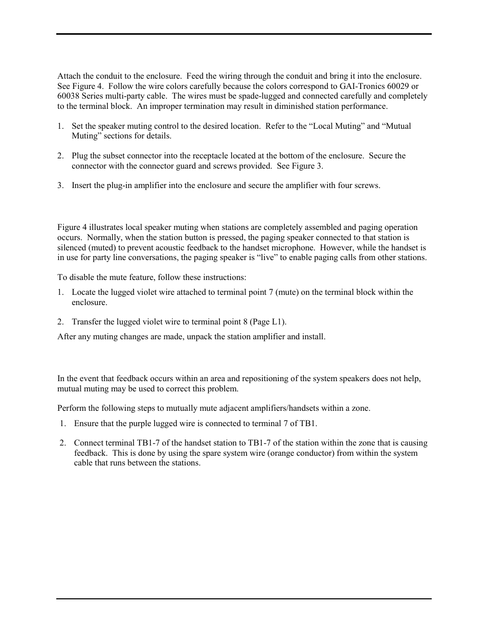 Wiring, Local muting, Mutual muting | GAI-Tronics 7245-003 24 V DC Remote Subset Amplifier Enclosure User Manual | Page 6 / 12