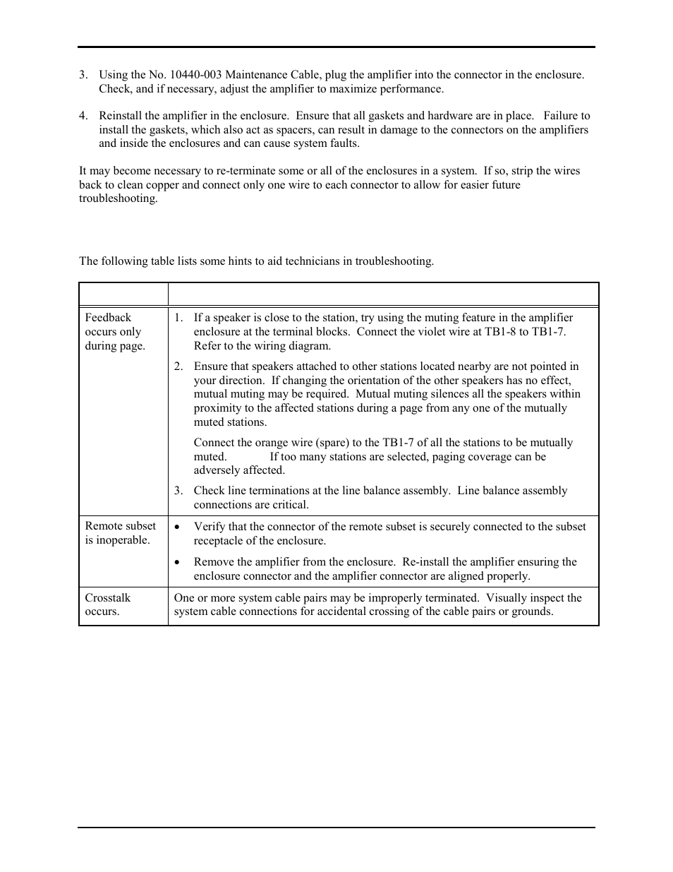 Troubleshooting | GAI-Tronics 7245-003 24 V DC Remote Subset Amplifier Enclosure User Manual | Page 8 / 12