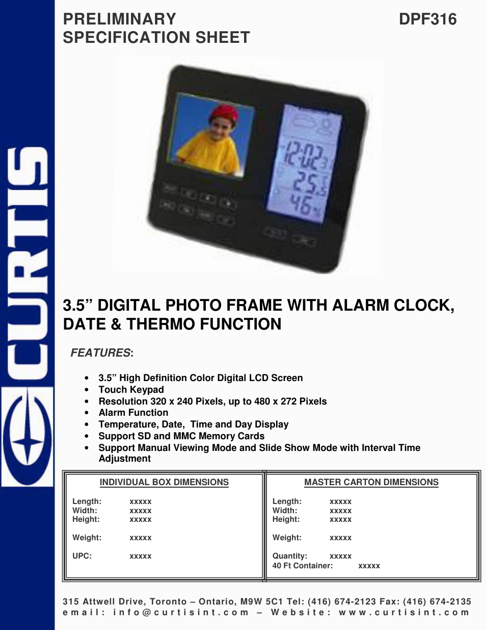 Curtis DPF316 User Manual | 1 page