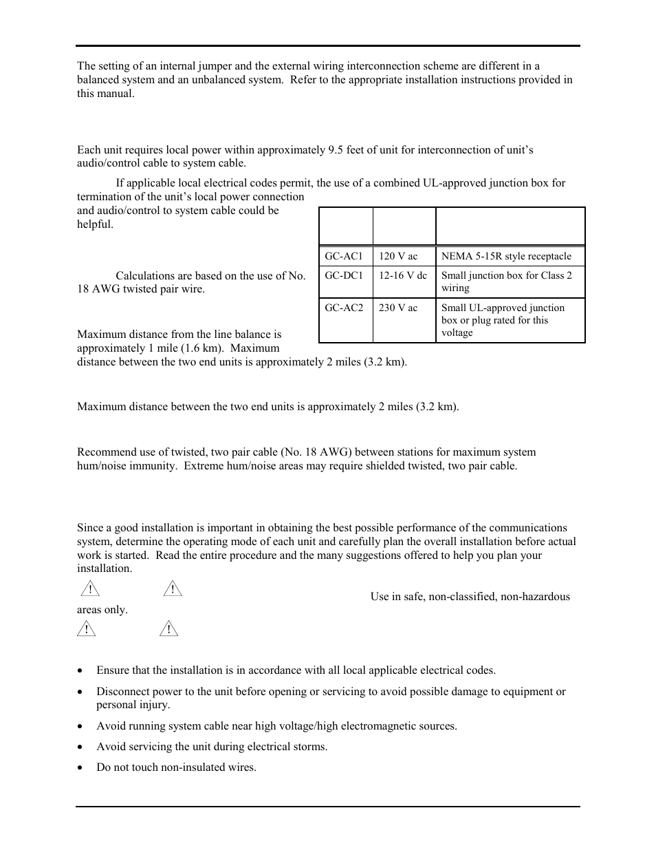 System requirements, Cable distance limitations, Installation | GAI-Tronics GC-AC1 EZ Page Industrial Intercom User Manual | Page 2 / 17
