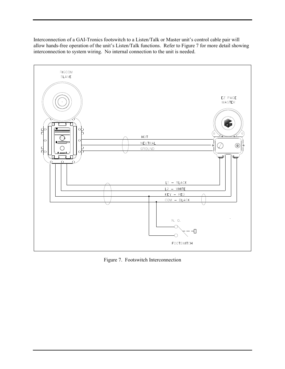 Optional footswitch interface, Figure 7. footswitch interconnection | GAI-Tronics GC-AC1 EZ Page Industrial Intercom User Manual | Page 7 / 17