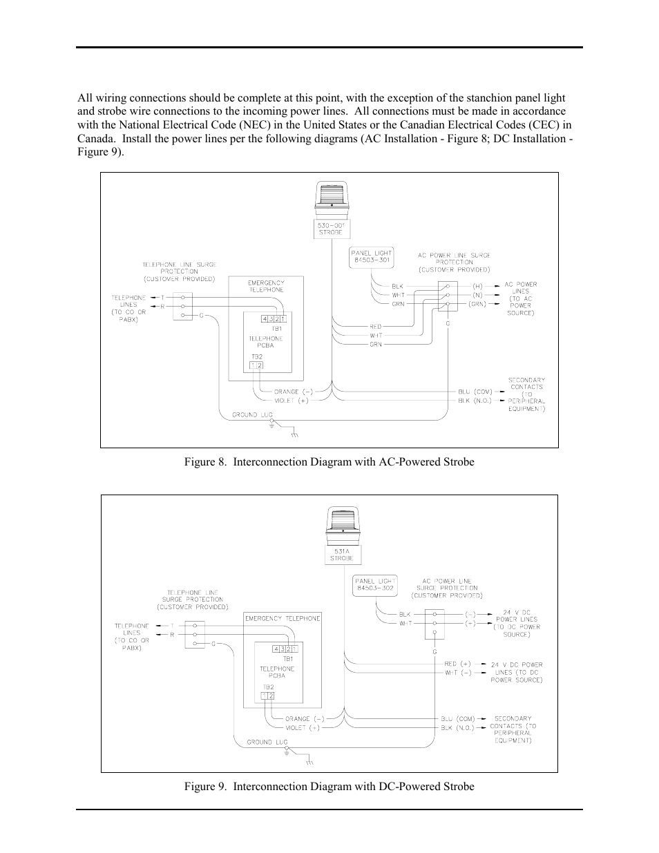 Wiring power connection | GAI-Tronics 234WM Wall-Mount Stanchion Assembly User Manual | Page 10 / 13