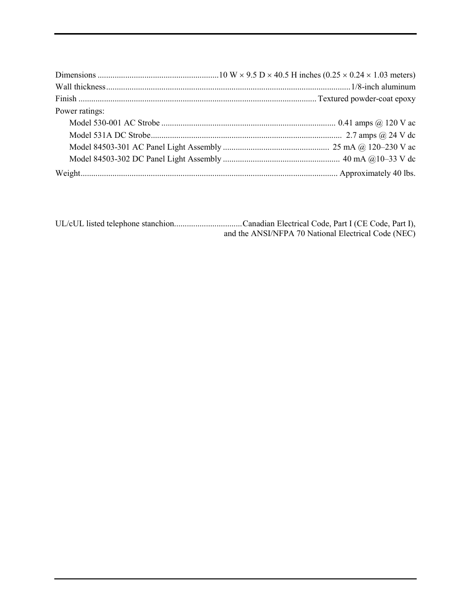Specifications, Approvals | GAI-Tronics 234WM Wall-Mount Stanchion Assembly User Manual | Page 12 / 13