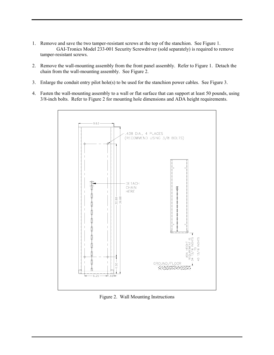 84505-202 wall-mount stanchion installation | GAI-Tronics 234WM Wall-Mount Stanchion Assembly User Manual | Page 3 / 13