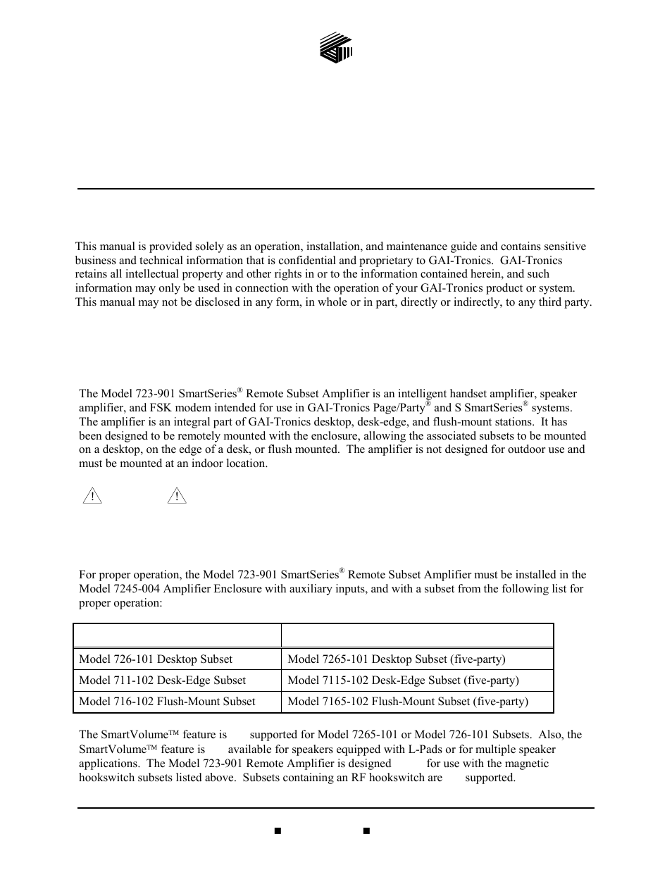 GAI-Tronics 723-901 SmartSeries Remote Subset Amplifier User Manual | 14 pages