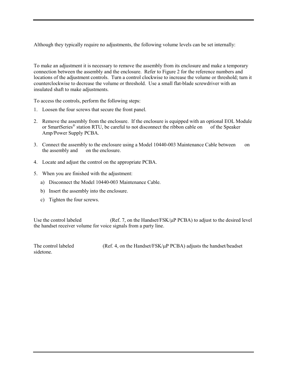 Internal adjustments, Sidetone volume & handset receiver volume | GAI-Tronics 723-901 SmartSeries Remote Subset Amplifier User Manual | Page 9 / 14