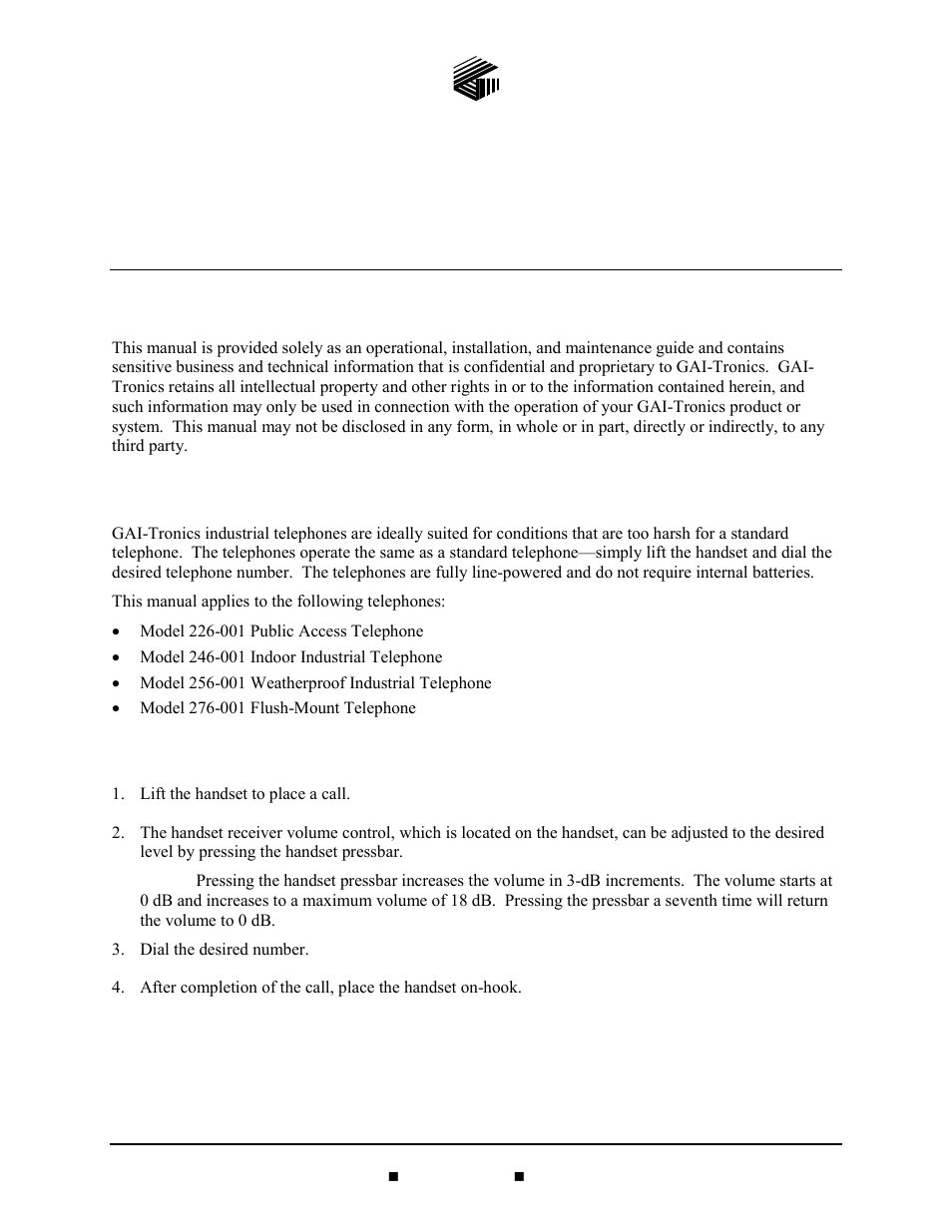 GAI-Tronics 226-001 Industrial Telephones with Keypads User Manual | 19 pages