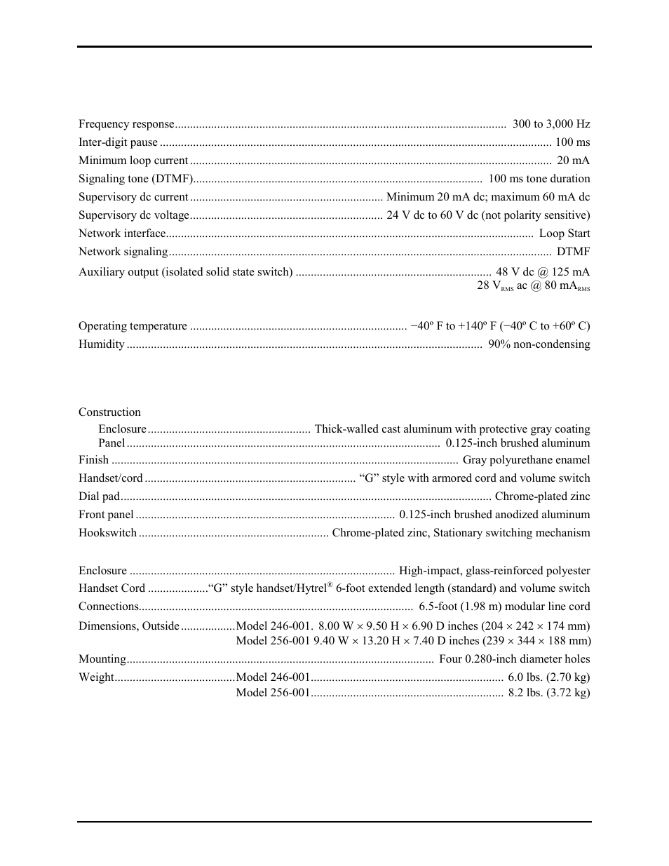 Specifications | GAI-Tronics 226-001 Industrial Telephones with Keypads User Manual | Page 15 / 19