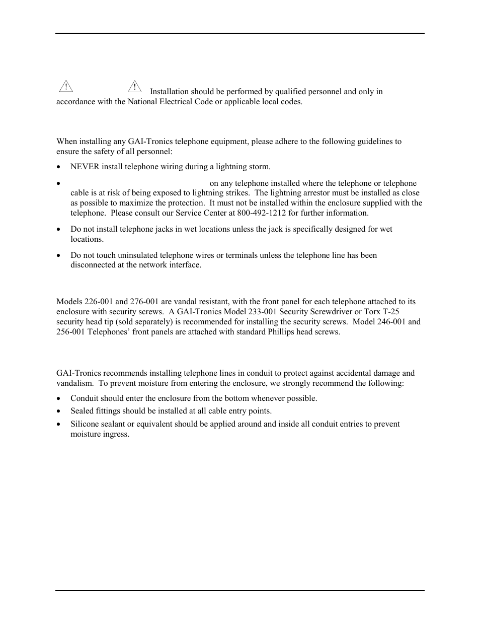 Installation, Safety guidelines, Security hardware | GAI-Tronics 226-001 Industrial Telephones with Keypads User Manual | Page 2 / 19