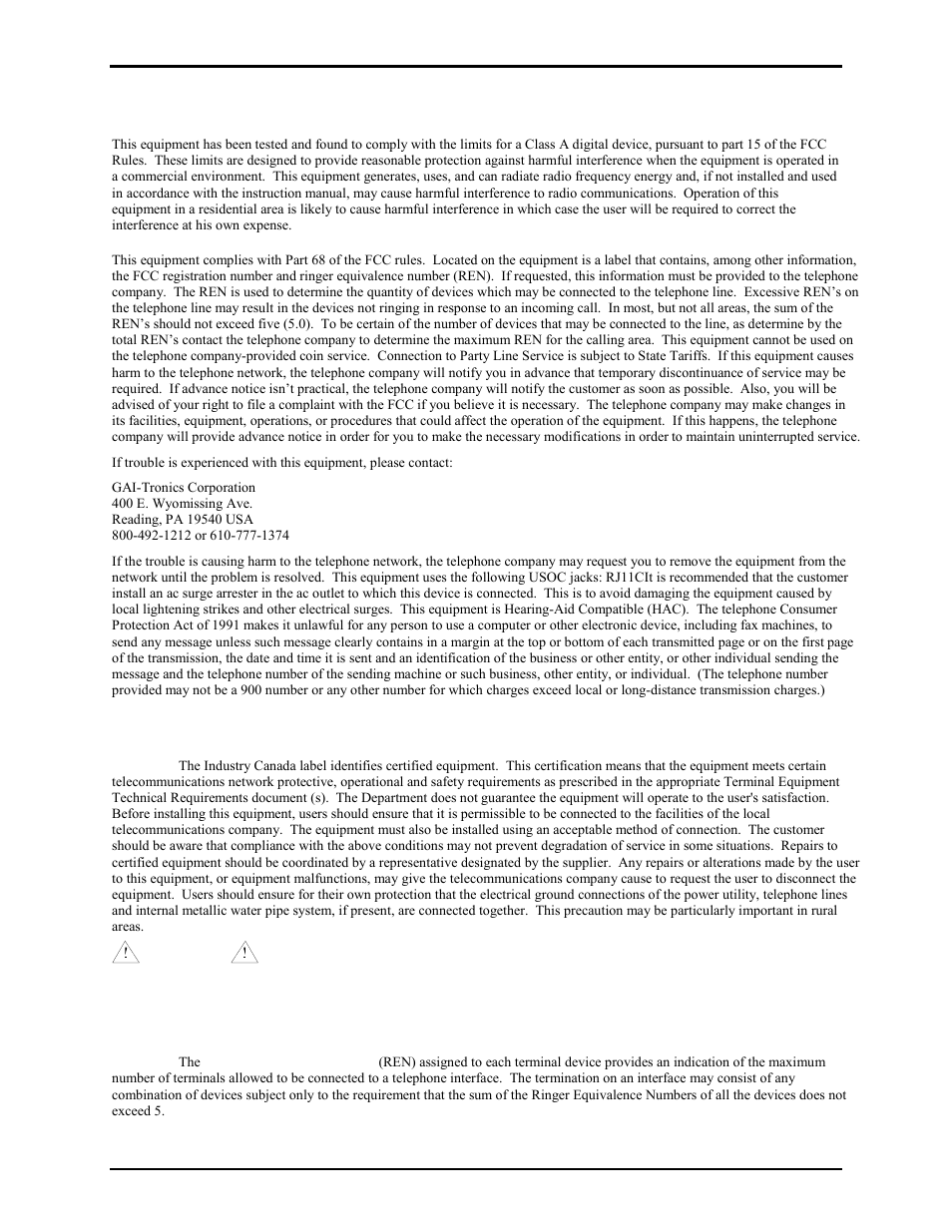 User instructions (usa) | GAI-Tronics 227-001 Auto-dial Telephones User Manual | Page 18 / 20