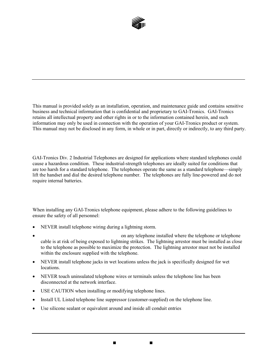 Confidentiality notice, General information, Installation guidelines | GAI-Tronics 226-002 Div. 2 Industrial Telephons User Manual | Page 2 / 16