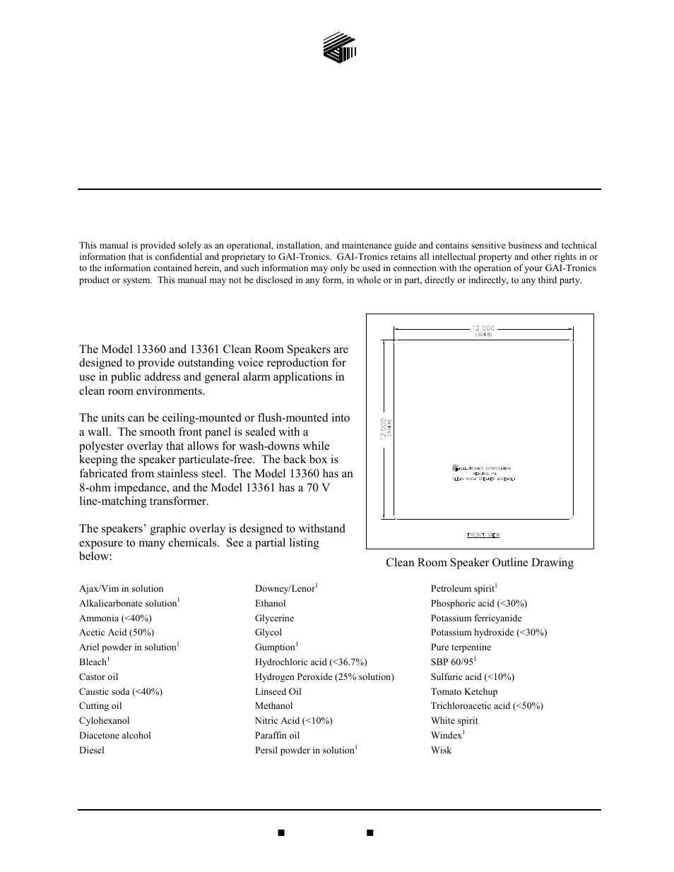 GAI-Tronics 13360 Clean Room Speakers User Manual | 5 pages