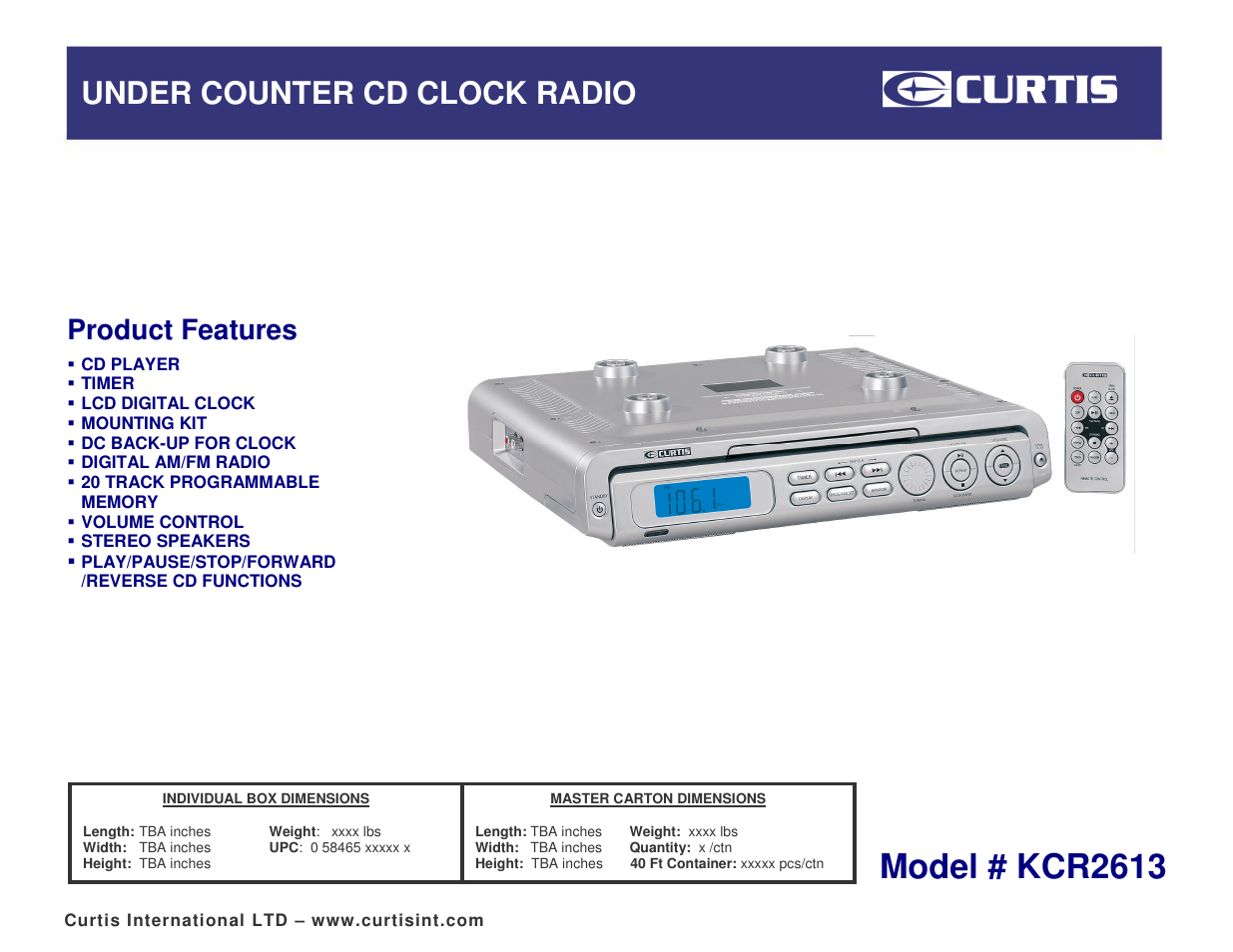 Curtis KCR2613 User Manual | 1 page