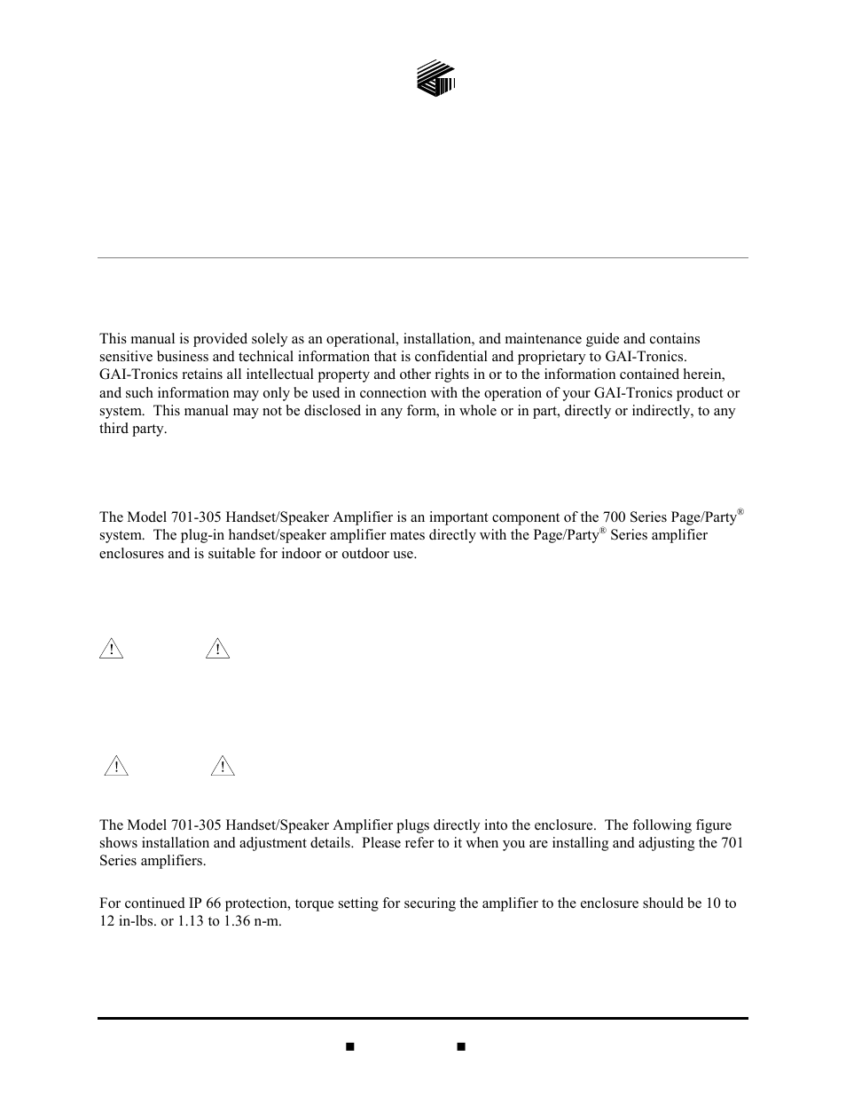 GAI-Tronics 701-305 Handset/Speaker Amplifier (CE Mark) User Manual | 6 pages