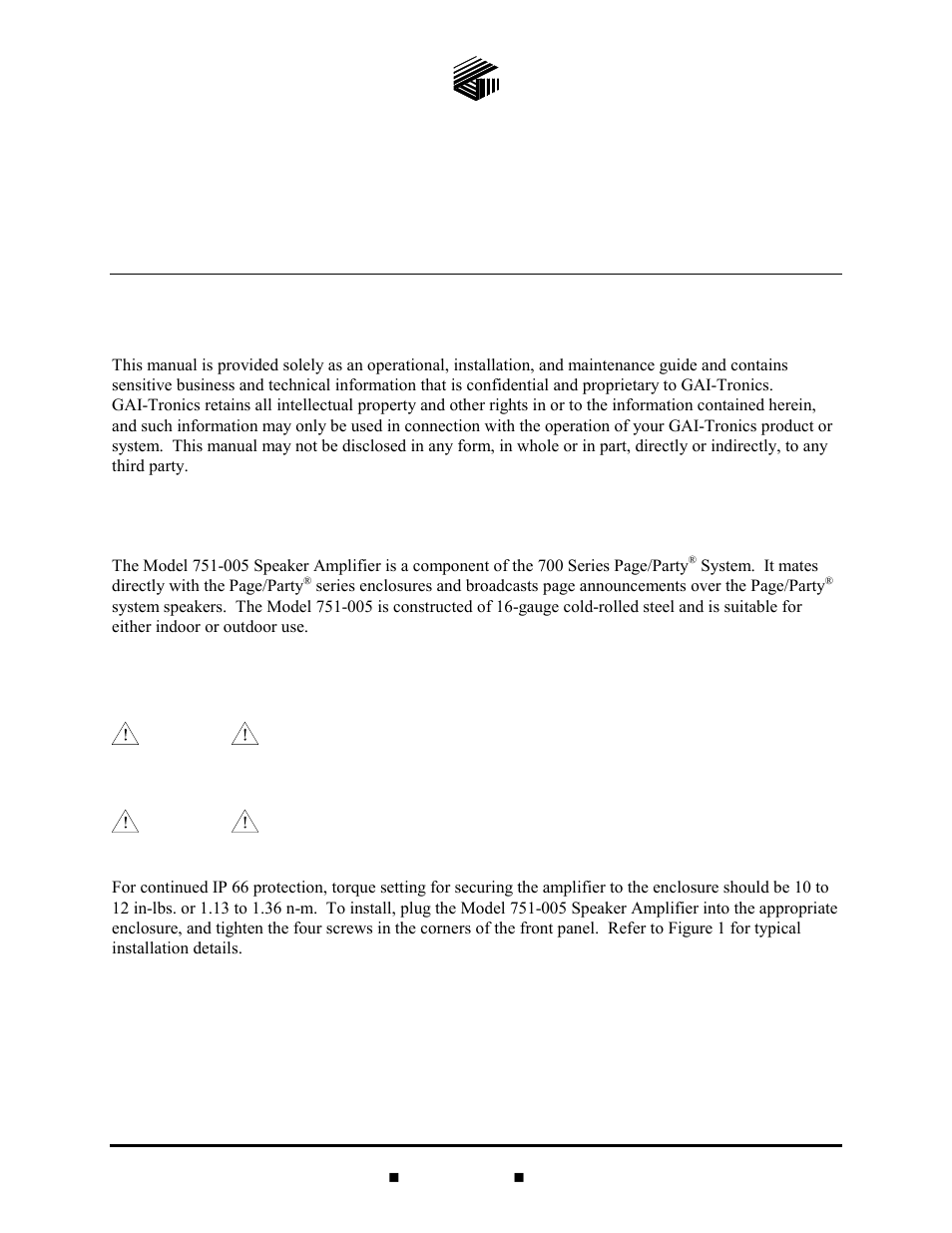 GAI-Tronics 751-005 Speaker Amplifier (ATEX Zone 2/CE Mark) User Manual | 4 pages
