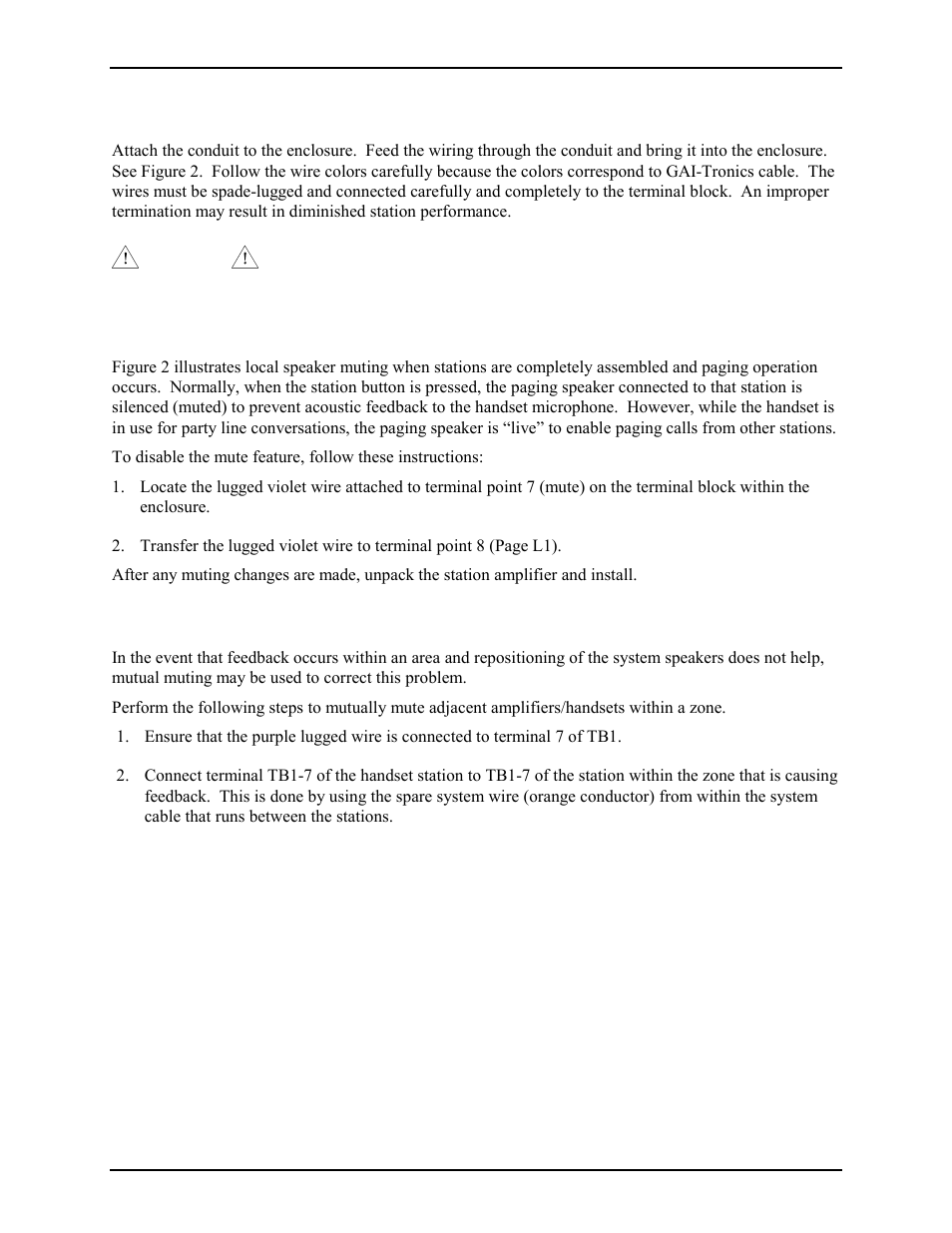 Wiring, Local muting, Mutual muting | GAI-Tronics 7335-006 Multi-Party Outdoor Non-Metallic Amplifier Enclosure (CE Mark) User Manual | Page 4 / 8