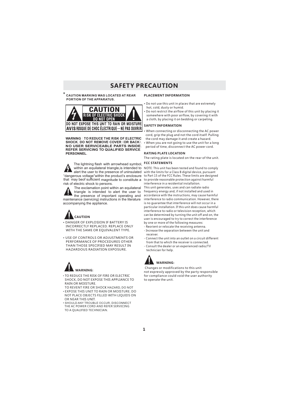 Safety precaution | Curtis LCD3718A User Manual | Page 5 / 35