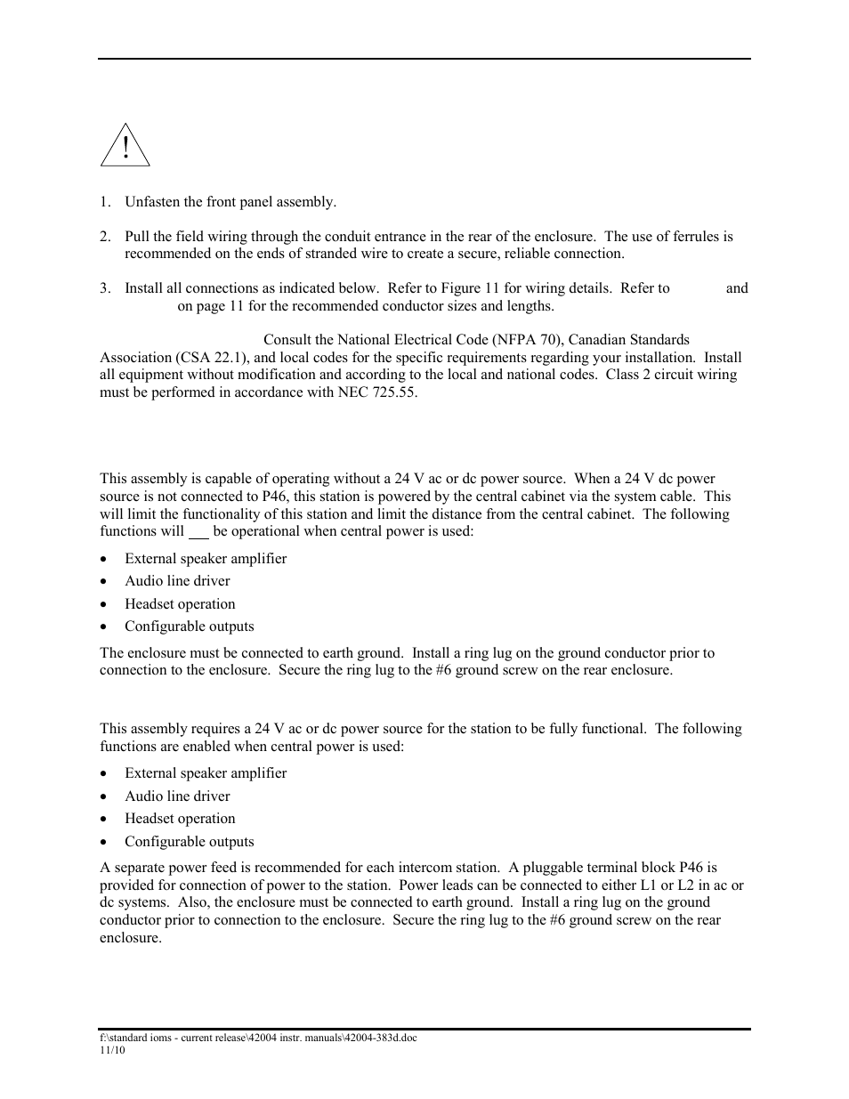 Field wire installation, Power, Central power | Local power | GAI-Tronics DHF-102 Digital Intercom Staitons User Manual | Page 11 / 27
