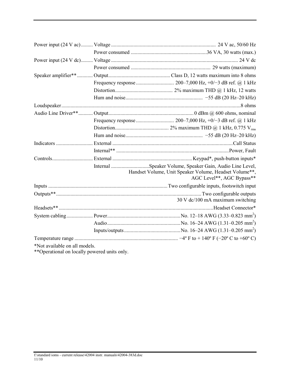 Specifications | GAI-Tronics DHF-102 Digital Intercom Staitons User Manual | Page 25 / 27