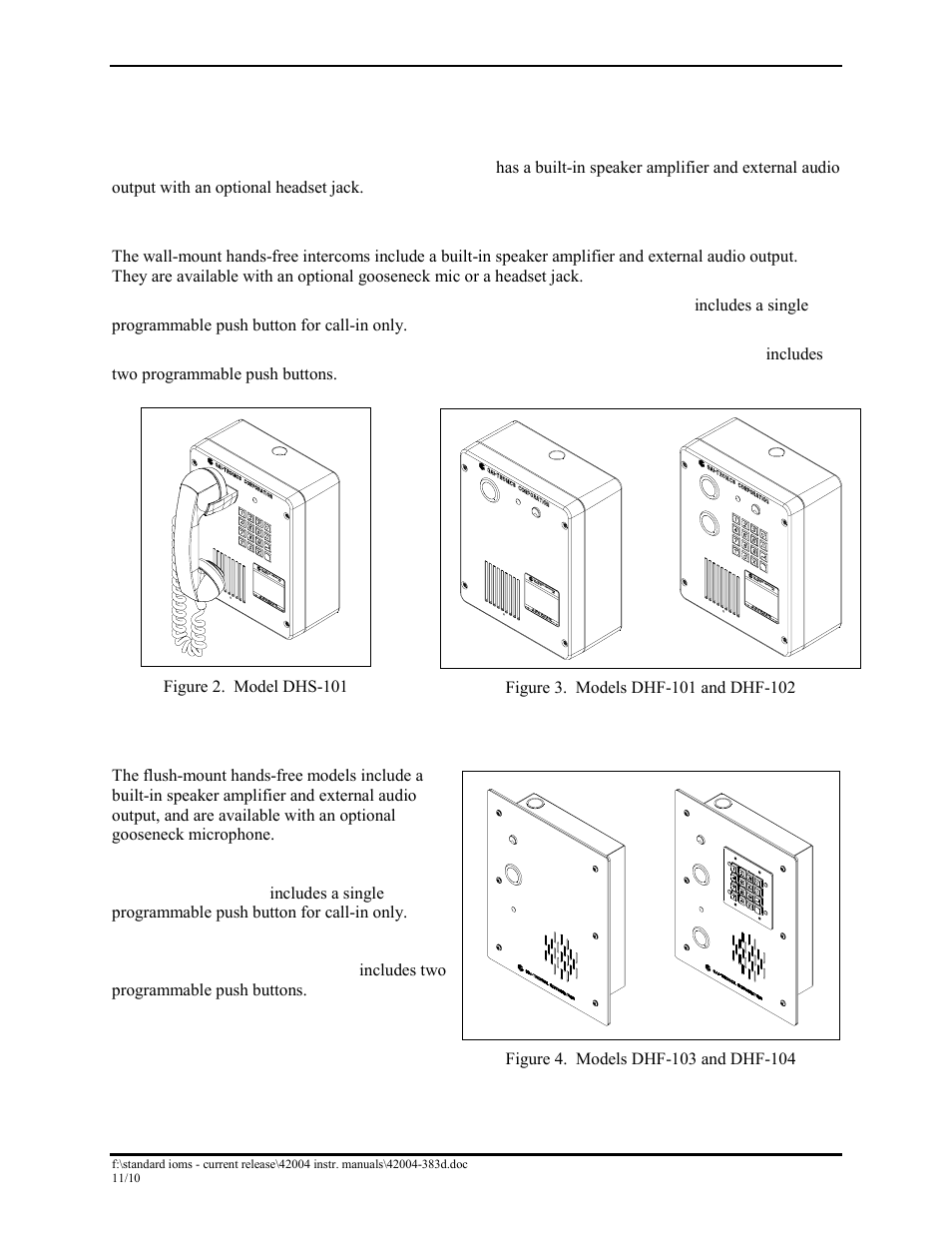 Available models, Wall-mount handset intercoms (indoor/outdoor), Wall-mount hands-free intercoms (indoor/outdoor) | Flush-mount hands-free intercoms | GAI-Tronics DHF-102 Digital Intercom Staitons User Manual | Page 5 / 27