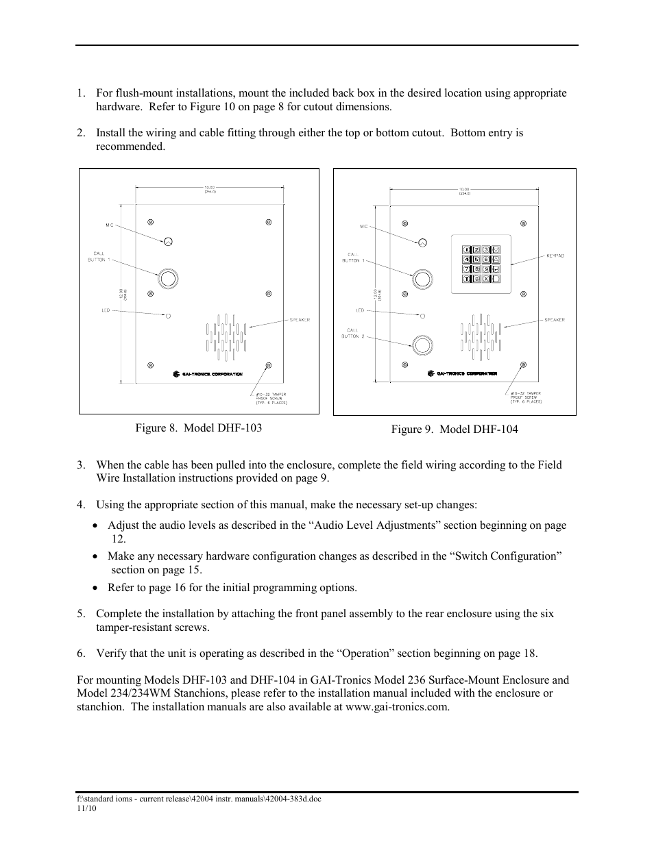 Models dhf-103 and dhf-104 | GAI-Tronics DHF-102 Digital Intercom Staitons User Manual | Page 9 / 27