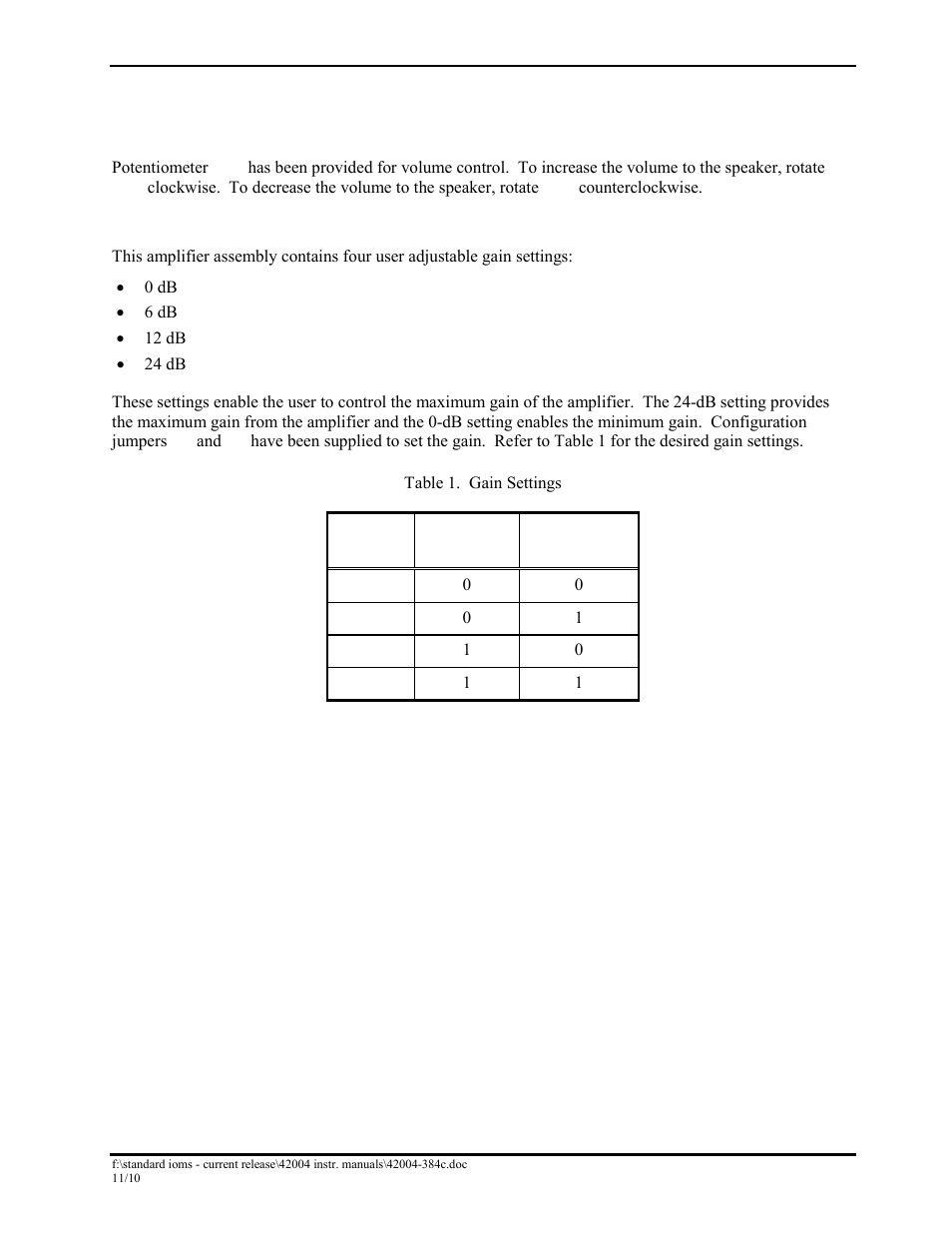Audio adjustments, Volume control, Gain adjustment | GAI-Tronics DSA-101 Remote Speaker Amplifier User Manual | Page 6 / 12