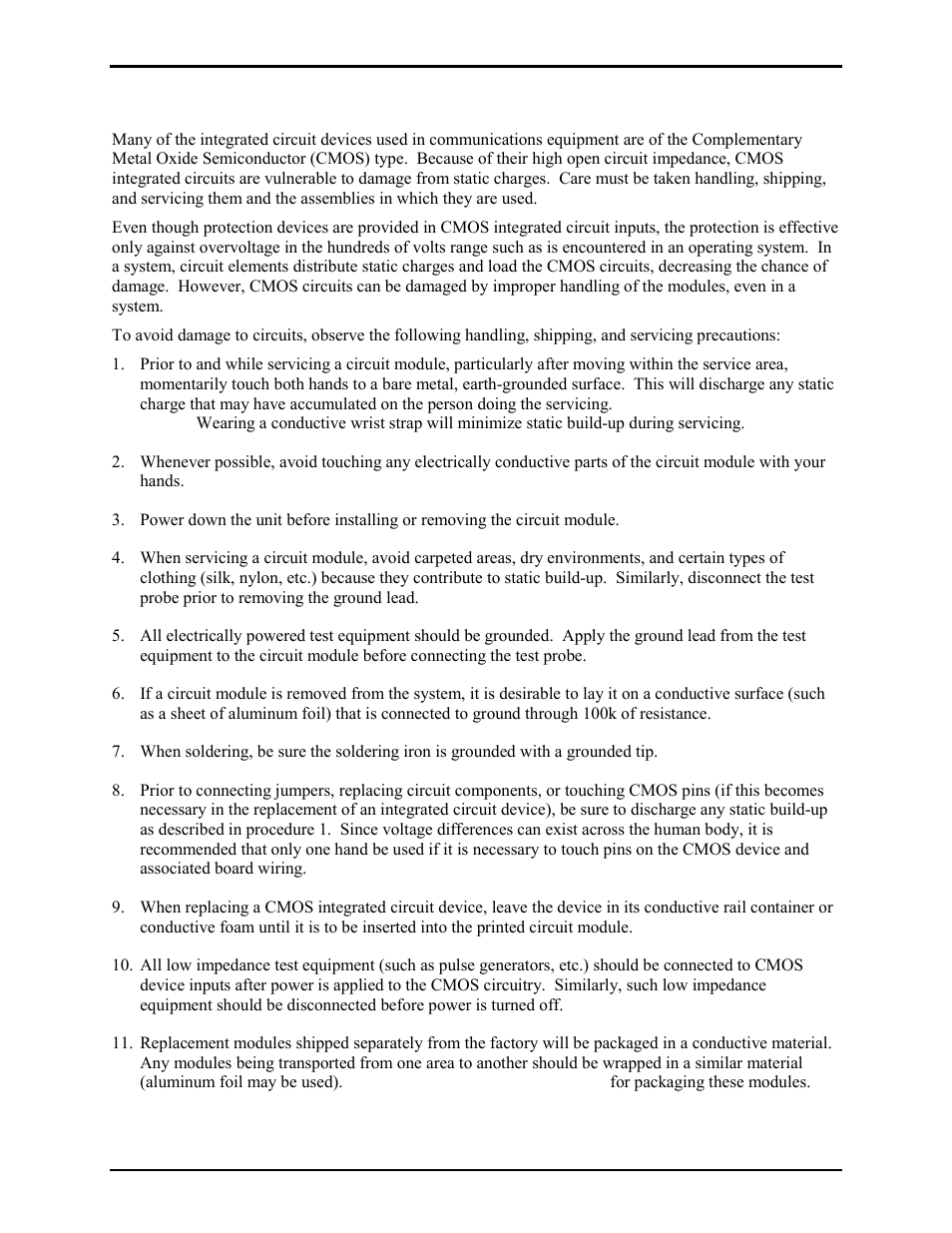 Safe handling of cmos integrated circuit devices | GAI-Tronics 4512-001 6-Channel Radio User and Installation Manual User Manual | Page 11 / 22