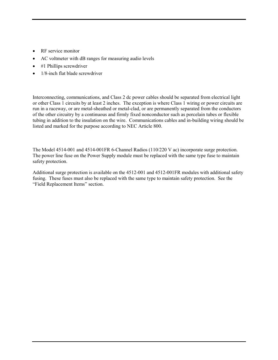 Equipment required, Cable installation safety considerations, Surge protection | GAI-Tronics 4512-001 6-Channel Radio User and Installation Manual User Manual | Page 12 / 22