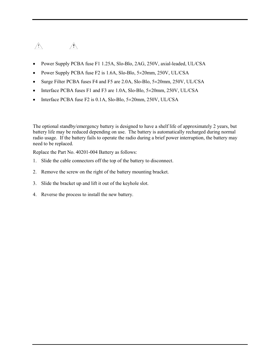 Fuse replacement, Battery replacement | GAI-Tronics 4512-001 6-Channel Radio User and Installation Manual User Manual | Page 19 / 22
