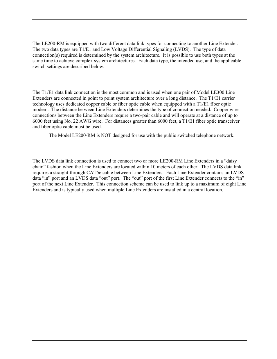 Data links between line extenders, T1/e1 data link | GAI-Tronics LE200-RM Rack-Mount Page/Party Line Extender User Manual | Page 20 / 59