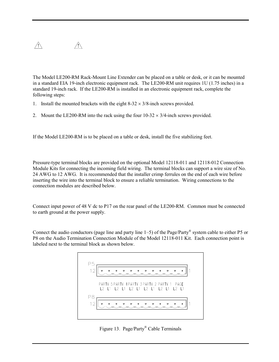Installation, Mounting, Tabletop mounting | Wiring, Power connections | GAI-Tronics LE200-RM Rack-Mount Page/Party Line Extender User Manual | Page 30 / 59