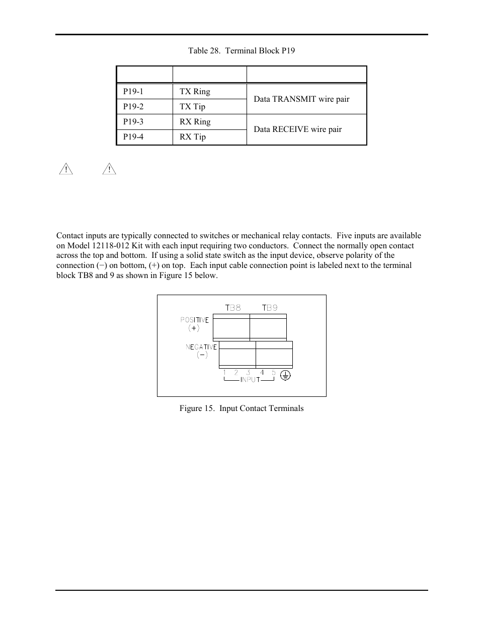 Contact closure input connections | GAI-Tronics LE200-RM Rack-Mount Page/Party Line Extender User Manual | Page 32 / 59