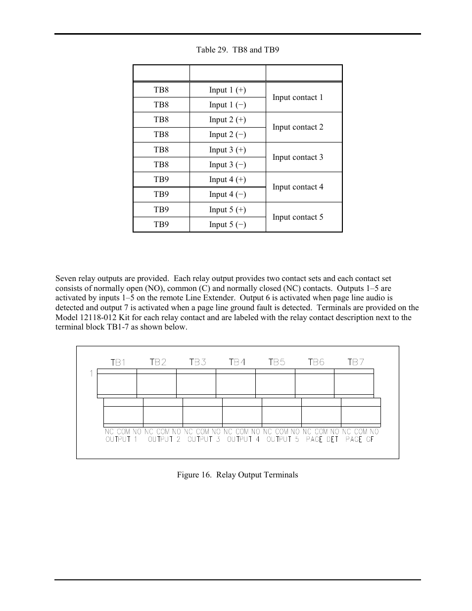 Contact closure output connections | GAI-Tronics LE200-RM Rack-Mount Page/Party Line Extender User Manual | Page 33 / 59