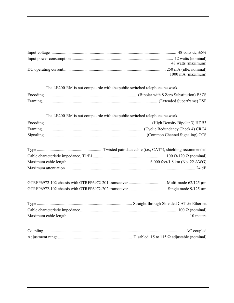 Specifications | GAI-Tronics LE200-RM Rack-Mount Page/Party Line Extender User Manual | Page 52 / 59