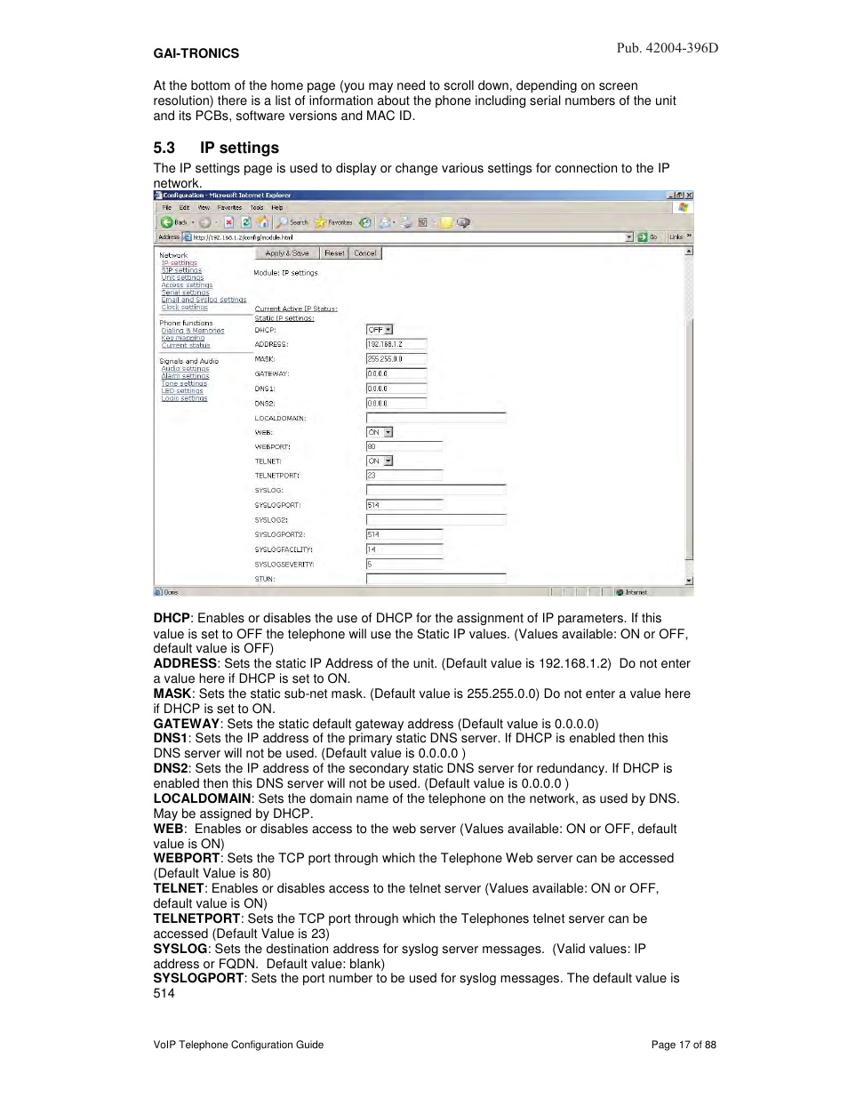 3 ip settings | GAI-Tronics VoIP Telephone Software Configuration Guide User Manual | Page 17 / 88
