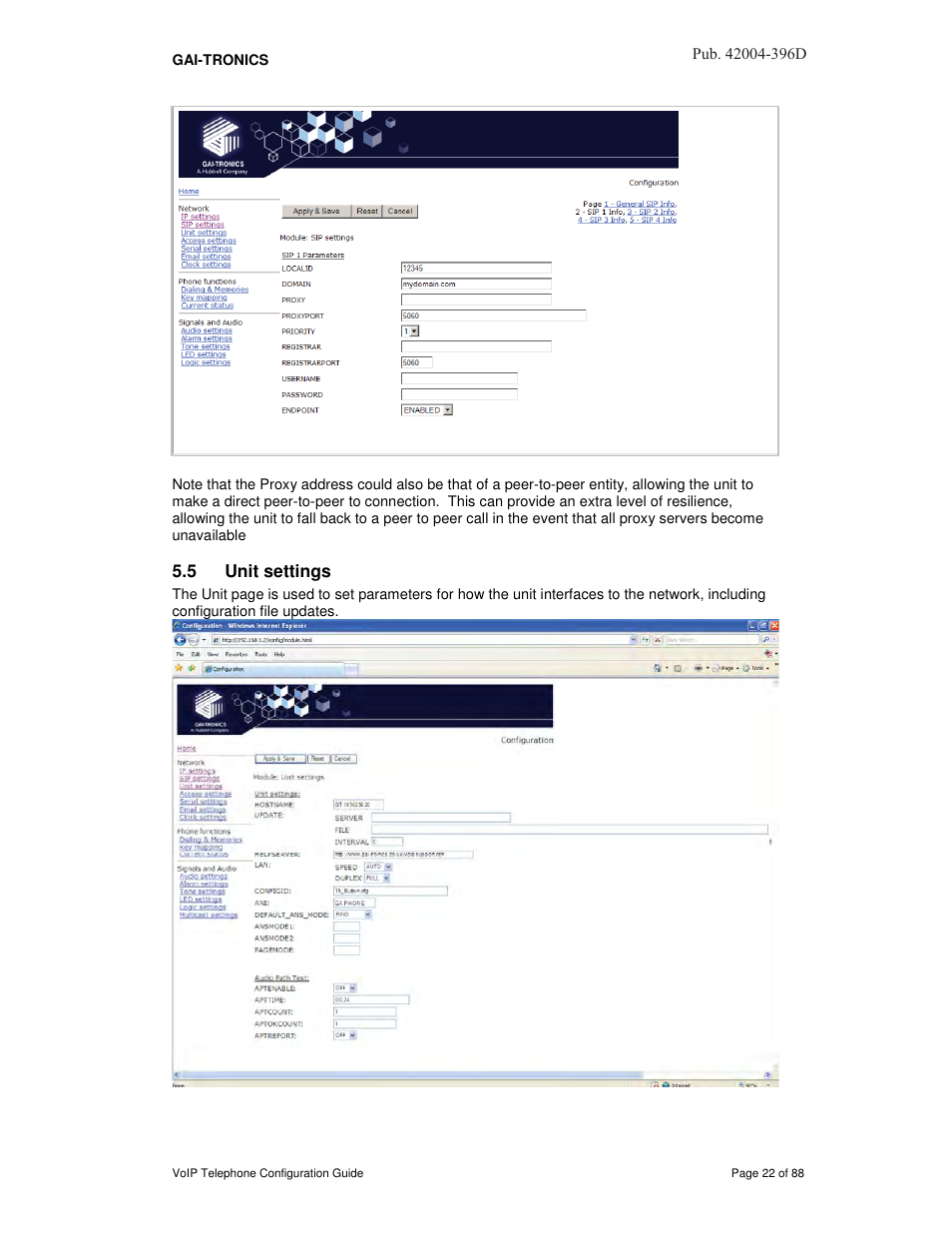 5 unit settings | GAI-Tronics VoIP Telephone Software Configuration Guide User Manual | Page 22 / 88
