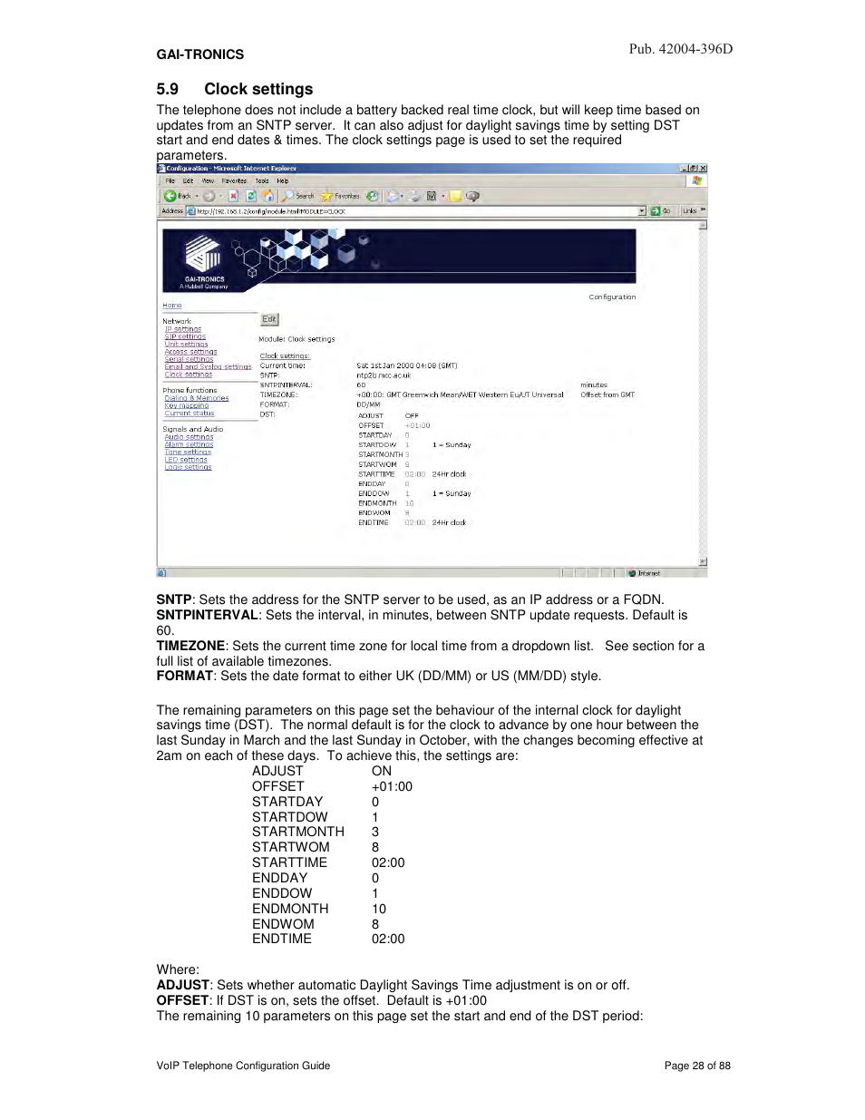 9 clock settings | GAI-Tronics VoIP Telephone Software Configuration Guide User Manual | Page 28 / 88