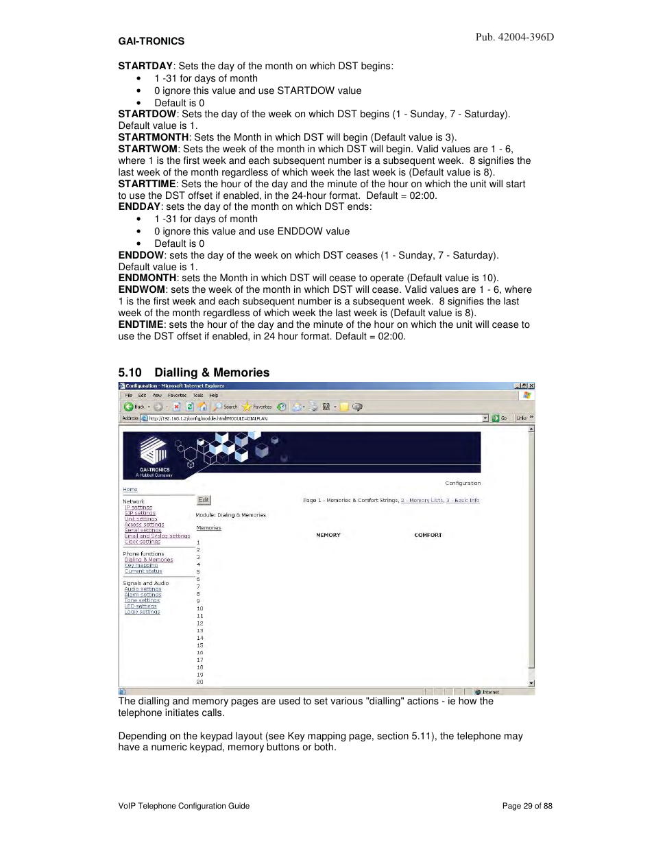 10 dialling & memories | GAI-Tronics VoIP Telephone Software Configuration Guide User Manual | Page 29 / 88
