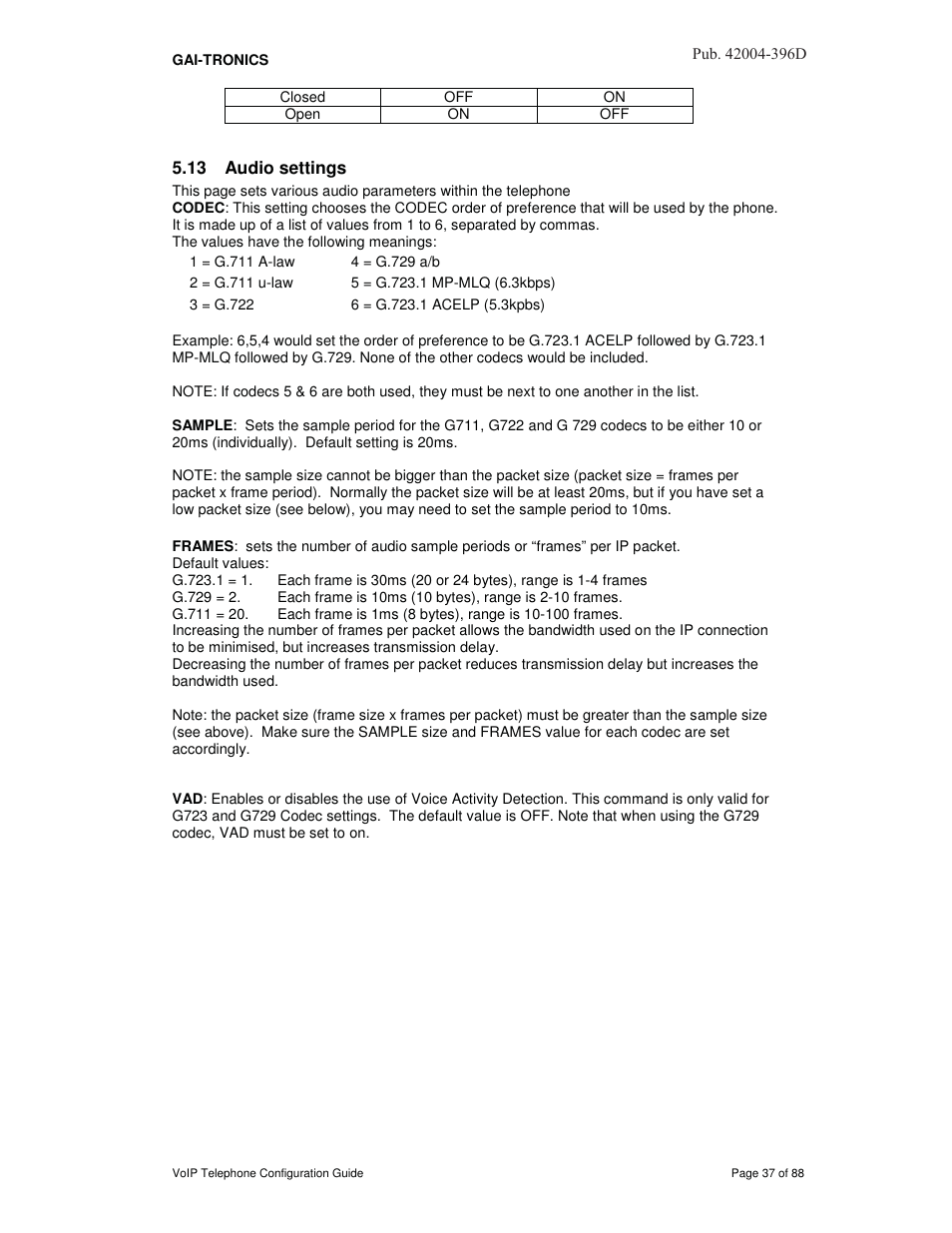 13 audio settings | GAI-Tronics VoIP Telephone Software Configuration Guide User Manual | Page 37 / 88