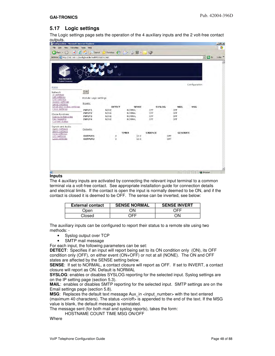 17 logic settings | GAI-Tronics VoIP Telephone Software Configuration Guide User Manual | Page 48 / 88