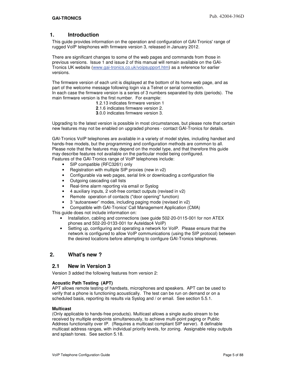 Introduction, What's new, 1 new in version 3 | GAI-Tronics VoIP Telephone Software Configuration Guide User Manual | Page 5 / 88