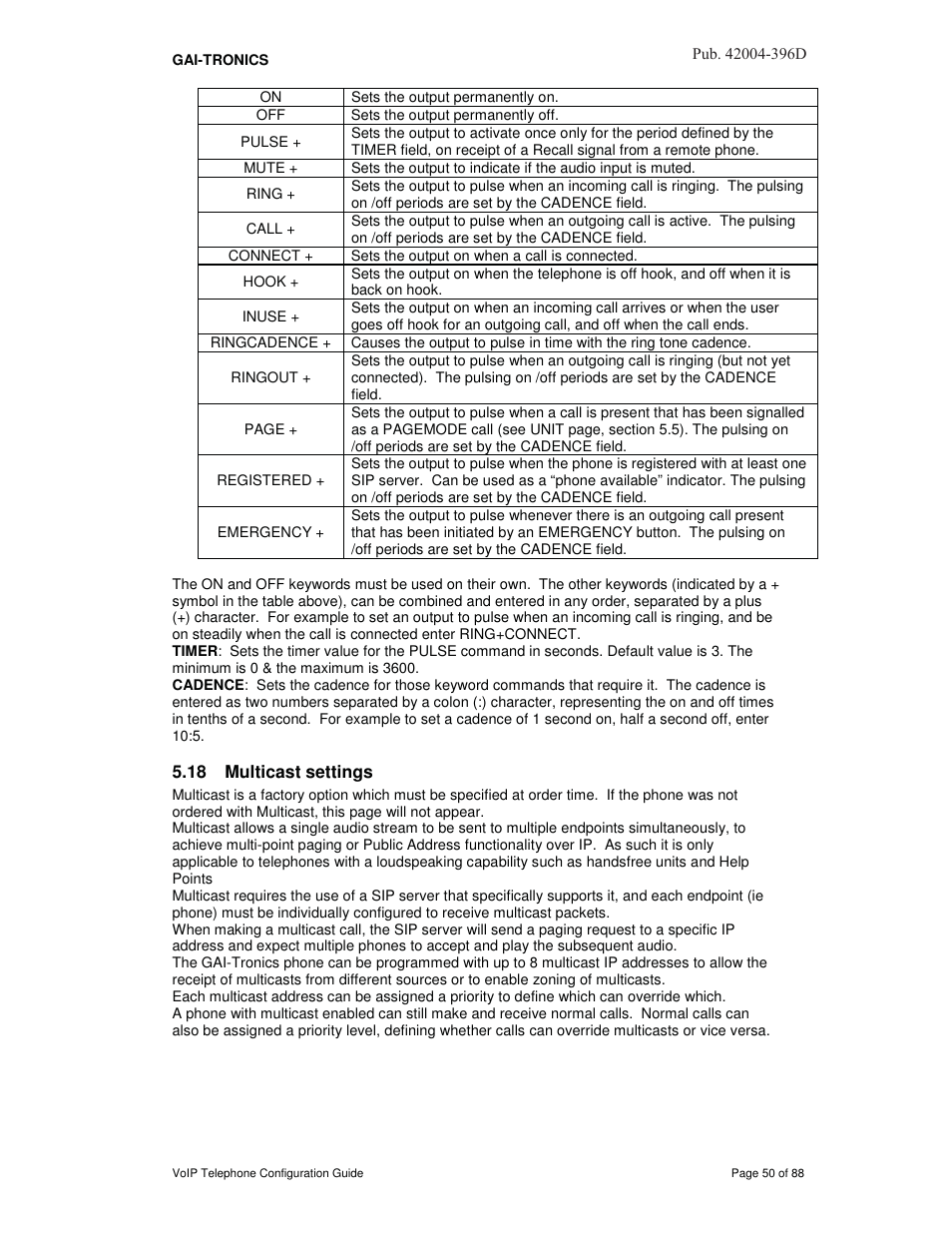 18 multicast settings | GAI-Tronics VoIP Telephone Software Configuration Guide User Manual | Page 50 / 88
