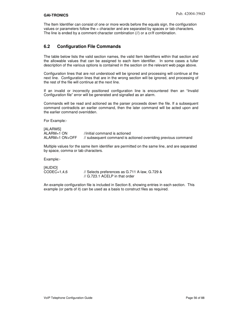 2 configuration file commands | GAI-Tronics VoIP Telephone Software Configuration Guide User Manual | Page 56 / 88