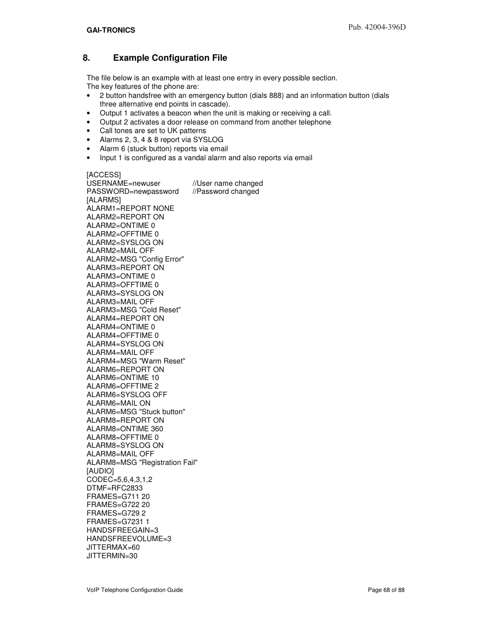 Example configuration file | GAI-Tronics VoIP Telephone Software Configuration Guide User Manual | Page 68 / 88