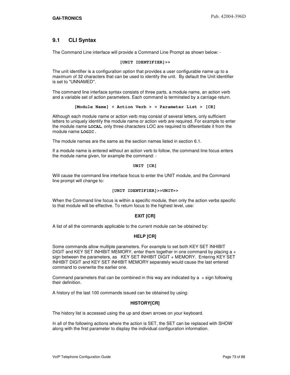 1 cli syntax | GAI-Tronics VoIP Telephone Software Configuration Guide User Manual | Page 73 / 88